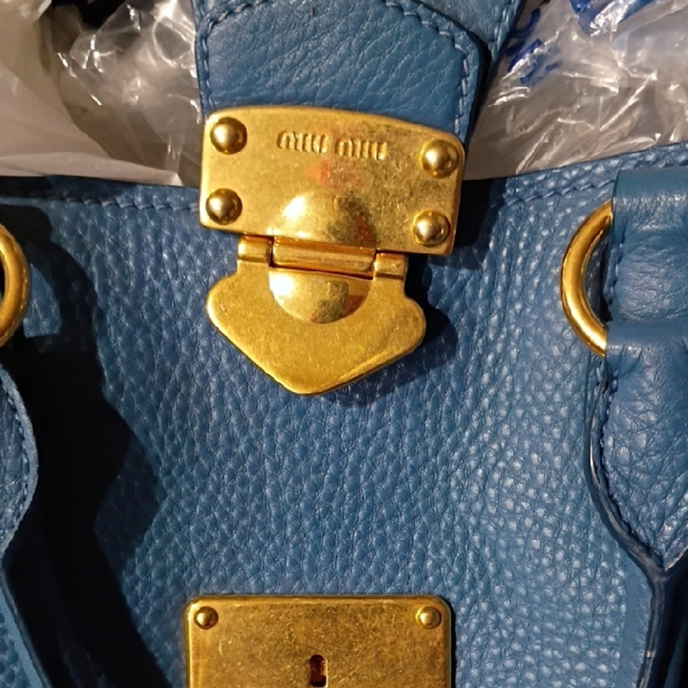 Miu Miu Gold and Blue Leather Shoulder Bag